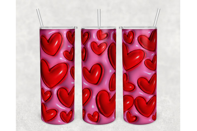 3D Inflated Hearts Tumbler Wrap, 20oz Skinny Tumbler Sublimation PNG