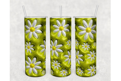 3D Inflated Daisies Tumbler Wrap, 20oz Skinny Tumbler Sublimation PNG