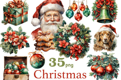 Christmas Watercolor Clipart Set | Santa Claus Graphics PNG