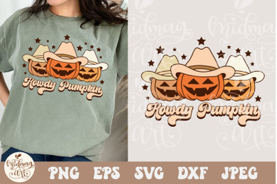 Howdy pumpkin SVG PNG, cowboy pumpkin svg, spooky season svg, retro