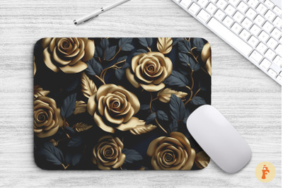 3D Black And Gold Rose Mouse Pad