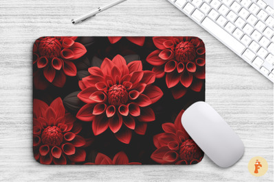 3D Red Dahlia Flowers Mouse Pad