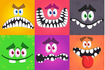 Cute cartoon Halloween monsters faces&nbsp;with different expressions