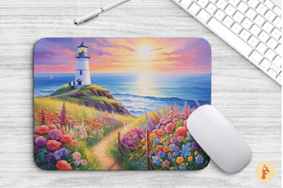 Lighthouse And Flowers Mouse Pad