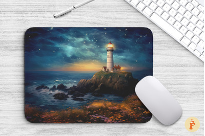 Romantic Lighthouse At Night Mouse Pad