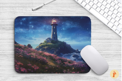 Lighthouse Under Starry Night Mouse Pad