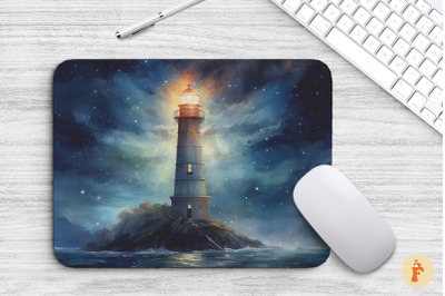 Lonely Lighthouse At Night Mouse Pad