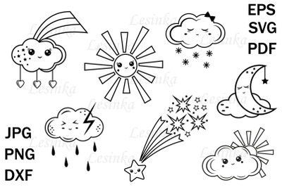 Meteorological symbols svg kawaii, weather sign, cutting
