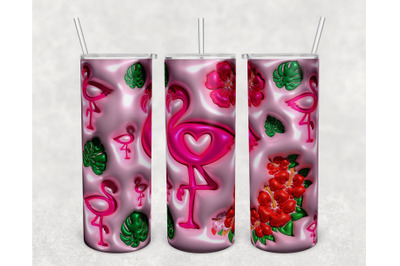 3D Inflated Flamingo Tumbler Wrap, 20oz Skinny Tumbler Sublimation PNG