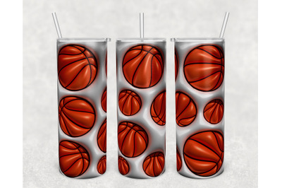 3D Inflated Basketball Balls Tumbler Wrap, 20oz Skinny Tumbler PNG