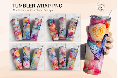 Colorful Butterfly Floral Tumbler Wrap, Seamless Designs