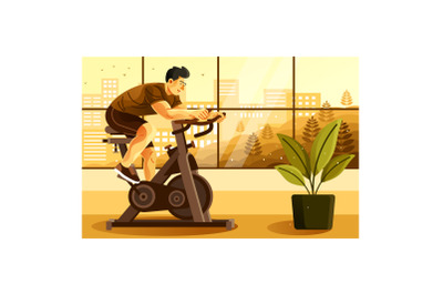 Man Exercising on Stationary Bike Illustration