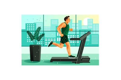 Man Running on a Treadmill Illustration