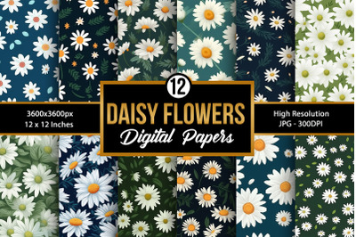 Cute Daisy Flowers Seamless Pattern Digital Papers