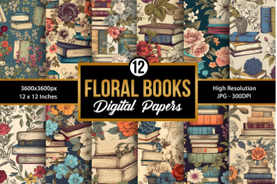 Vintage Floral Books Digital Papers