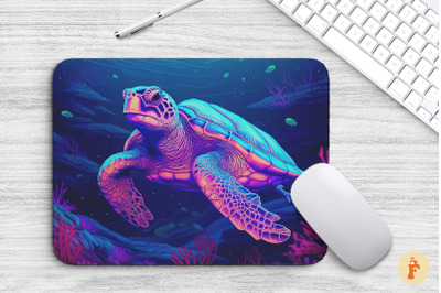 Neon Blue Turtle In Ocean Mouse Pad