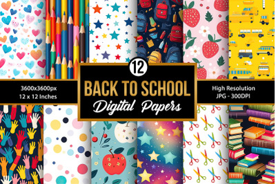 Back-to-School Digital Paper Seamless Patterns