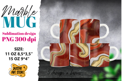 Red gold marble sublimation mug wrap bundle.5 PNG design