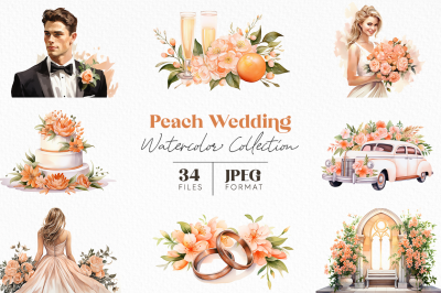Peach Wedding Watercolor Collection