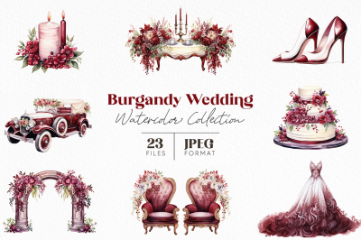 Burgundy Wedding Watercolor Collection