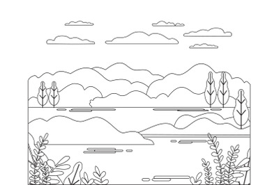 Landscape cartoon vector illustration. Graphic design panorama with na