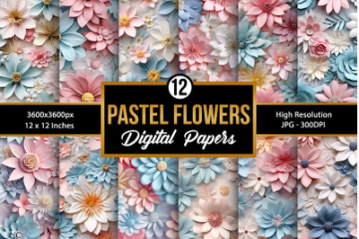 Pastel 3D Flowers Seamless Pattern Digital Papers