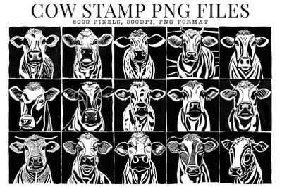 Stamp Style Cow Portraits