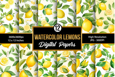 Watercolor Lemons Seamless Pattern, Lemons Digital Papers