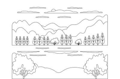 Landscape cartoon vector illustration. Graphic design panorama with na