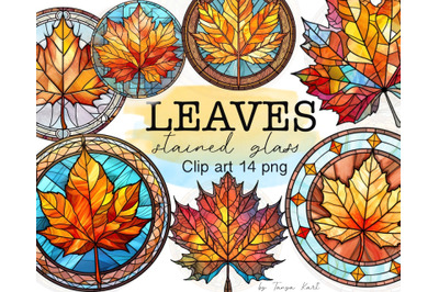 Autumn Leaves PNG Stained Glass Clipart