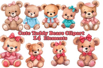 Teddy Bear Clipart,Watercolor Teddy Bear Clipart,Boho Teddy Bear