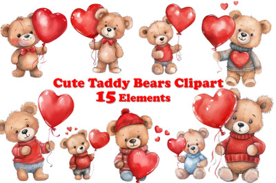 Teddy Bear Clipart,Watercolor Teddy Bear Clipart,Valentines Teddy Bear