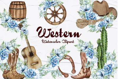 Western Blue Floral Cowboy Boots