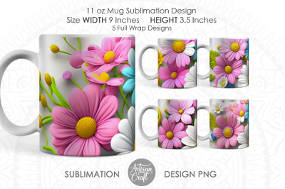 3D mug design, daisy flowers, 3D Flowers mug