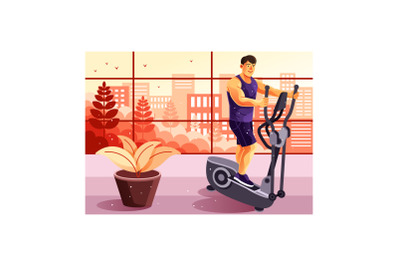 Working Out on Elliptical Trainer Illustration