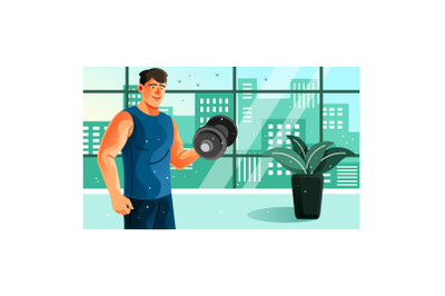 Young Man Holding Dumbbell Illustration