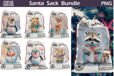 Santa Sack Bundle Sublimation | Watercolor Animal Santa Sack
