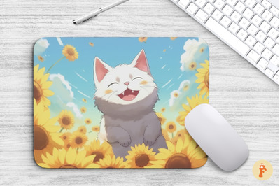 Mouse Pad Happy Cat In Sunflower Field