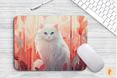 Mouse Pad Cute White Fluffy Cat