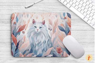 Mouse Pad Adorable White Fluffy Cat