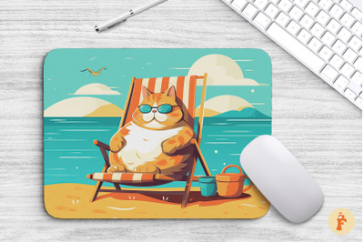 Mouse Pad Summer Fat Cat On Beach Chair