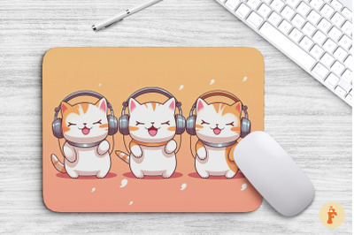 Mouse Pad Kawaii Cats Wearing Headphone