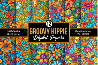 Groovy Hippie Flowers Seamless Patterns