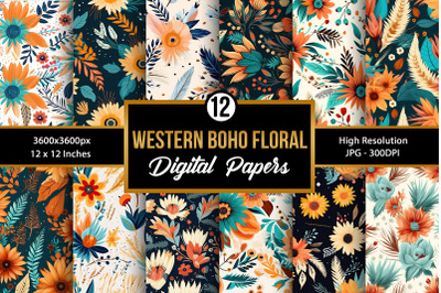 Western Boho Flowers Seamless Patterns