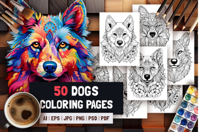 50 Dogs: Anti-stress coloring pages