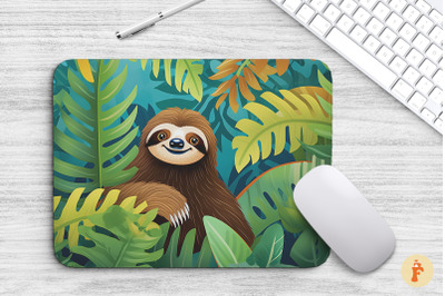 Mouse Pad Sloth With Tropical Leaves