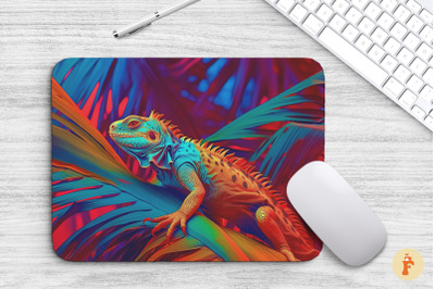 Mouse Pad Neon Colorful Iguana