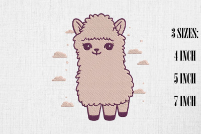 Kawaii Llama Embroidery Design