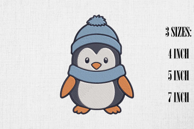 Cute Kawaii Penguin Embroidery Design