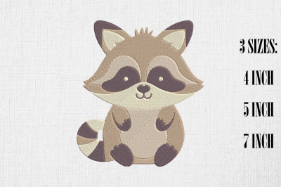 Cute Kawaii Racoon Embroidery Design